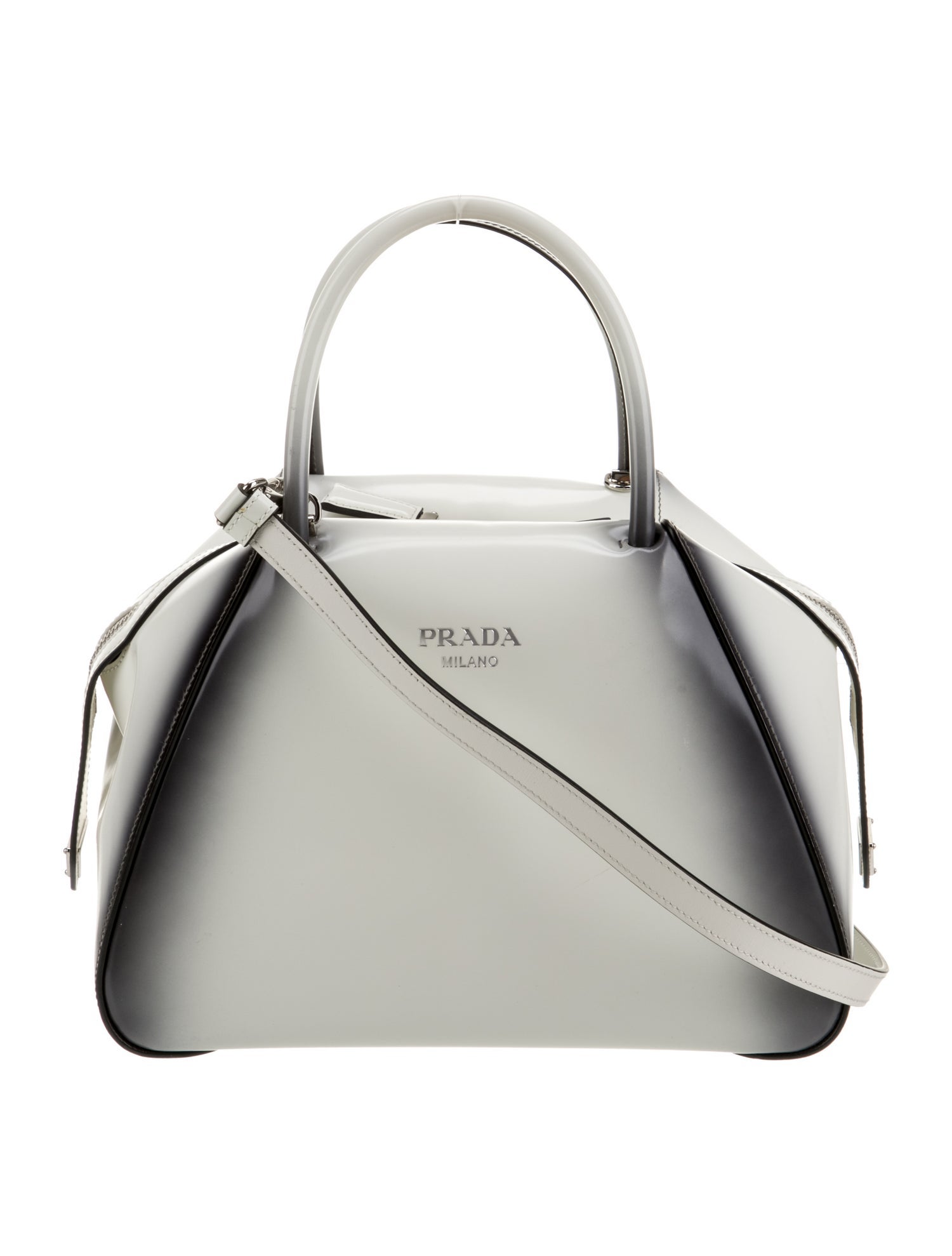 Prada Enameled Metal Triangle Top Handle Bag